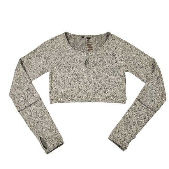 Gymshark Fleur Texture Long Sleeve Crop Top Womens M Charcoal Marl Workout Gym - Picture 1 of 9